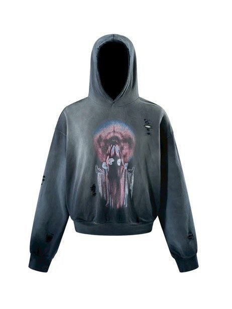 【The Boy Has No Patience】Knife-Cut Destruction Spray-Colored Sweatshirt / 【ザボーイハズノーペーシェンス】グラフィックスプレーカラープルオーバーパーカー
