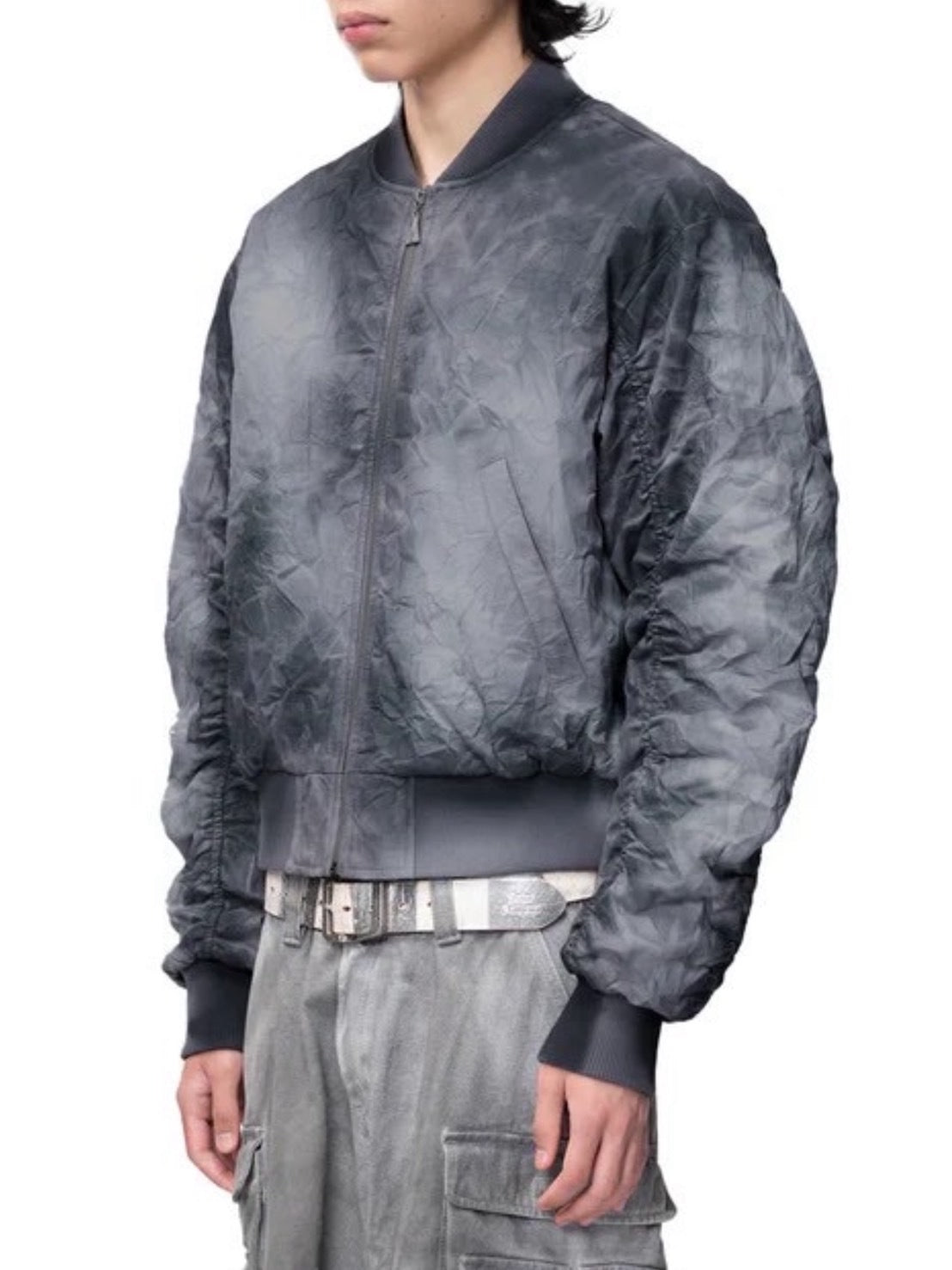 【The Boy Has No Patience】Pleated Spray Color Ma1 Jacket / 【ザボーイハズノーペーシェンス】スプレーカラーシャーリングMA1ブルゾン