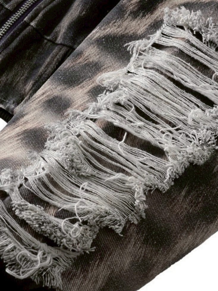 【The Boy Has No Patience】Fur Print Patchwork Jacket / 【ザボーイハズノーペーシェンス】レオパードプリントダメージフードジップアップブルゾン