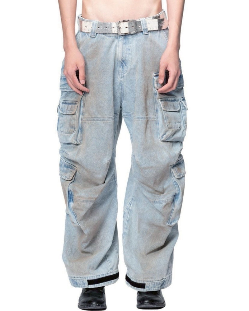 【The Boy Has No Patience】Adjustable Multi-Pocket Wiping Overalls / 【ザボーイハズノーペーシェンス】マルチポケットデニムパンツ