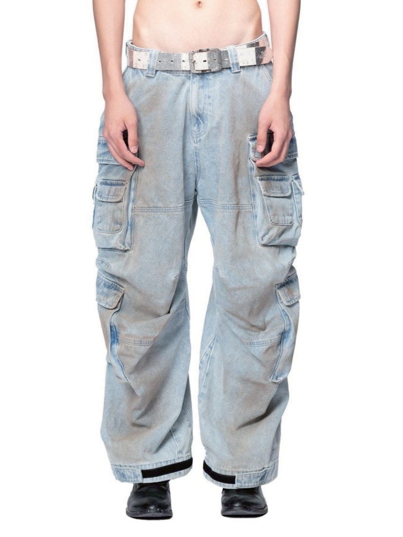 【The Boy Has No Patience】Adjustable Multi-Pocket Wiping Overalls / 【ザボーイハズノーペーシェンス】マルチポケットデニムパンツ