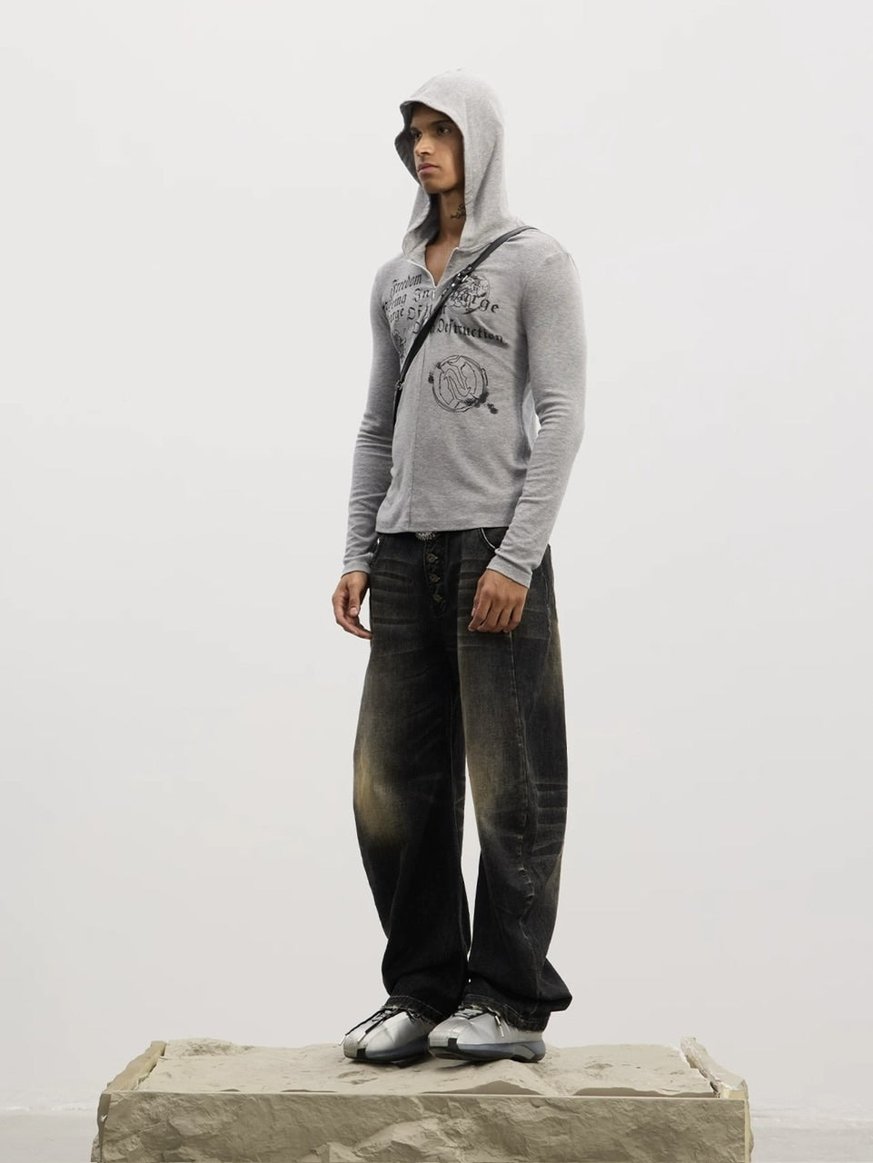 【DND4DES】Patchwork Hooded T-shirts /【ディーエヌディーフォーデス】ロゴグラフィックフード長袖Tシャツ