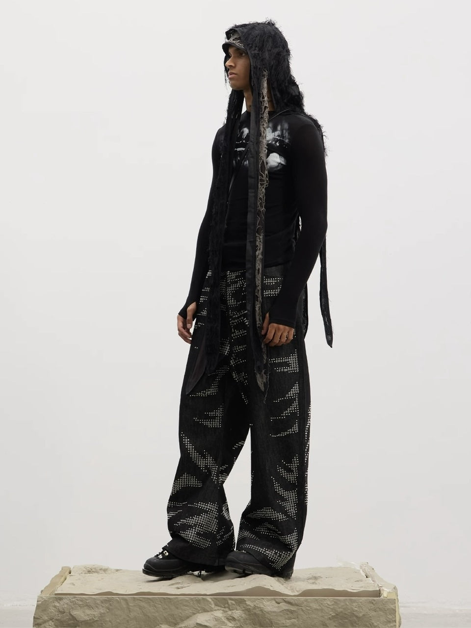 【DND4DES】Honeysuckle Pattern Cross Wool Long Sleeve /【ディーエヌディーフォーデス】サイドクロスデザインウール長袖Tシャツ