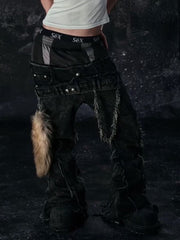 【Cozy world Wide】COZY25 TRIPPLE LAYER WAXED FLARED JEANS / 【コージーワールドワイド】レイヤードフリンジデニムフレアパンツ