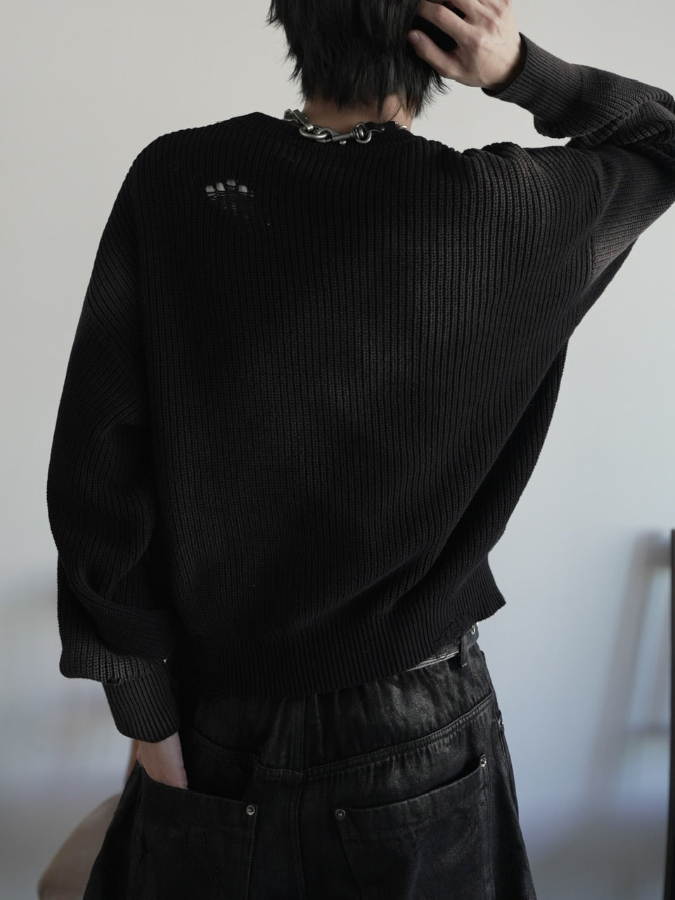 【CHIKASHITSU PLUS HIGH】Cropped spray dyeing knit