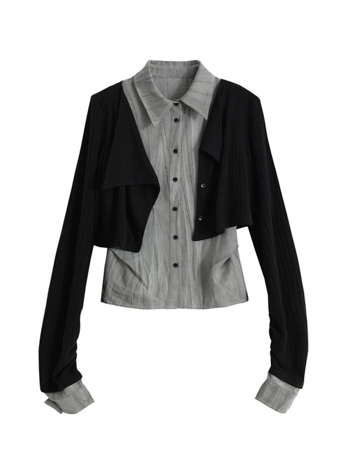 【Cest Nous】Two-in-One Shirt / 【セヌー】カーディガンセットレイヤードシャツ