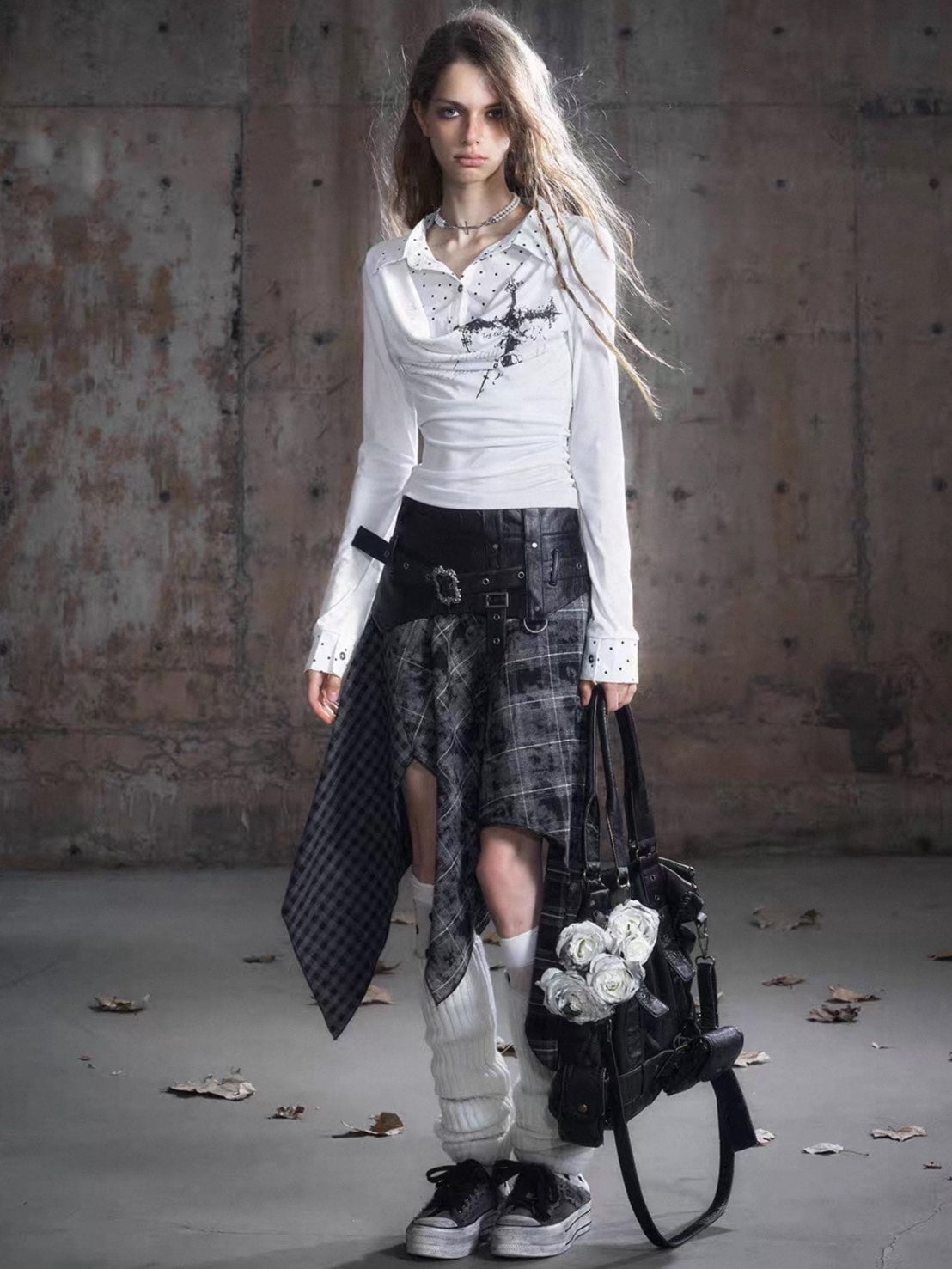 【Cest Nous】White Polka Dot Top / 【セヌー】レイヤードドットシャツ