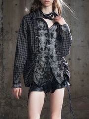 【Cest Nous】Plaid Patchwork Blouse / 【セヌー】パッチワークフリルシャツ