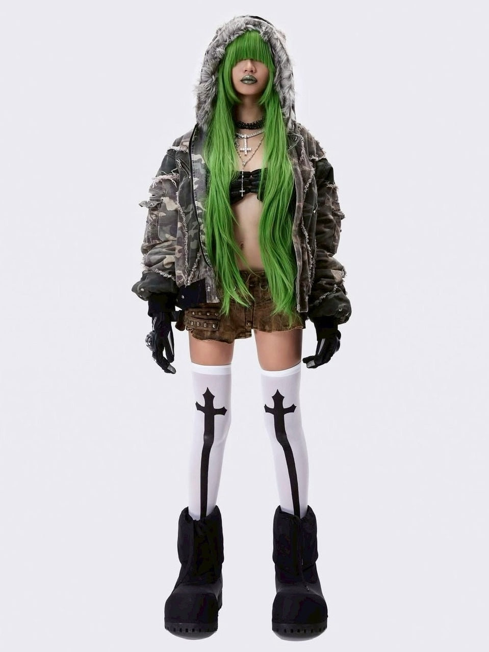 【Cozy world Wide】005 CHAOS DREAM WAXED CAMO SKIRT / 【コージーワールドワイド】スタッズカモミニスカート