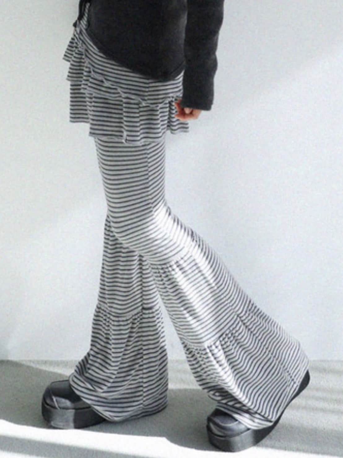 12/21 20:00 発売【Uglyshadow】CANCAN STRIPE SKIRT PANTS