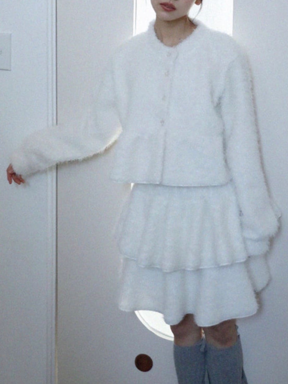 12/21 20:00 発売【Uglyshadow】BOUCLE RUFFLE KNIT CARDIGAN