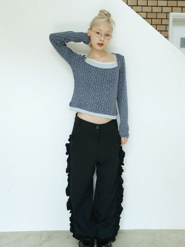 12/21 20:00 発売【Uglyshadow】FLOWER RUFFLE PANTS