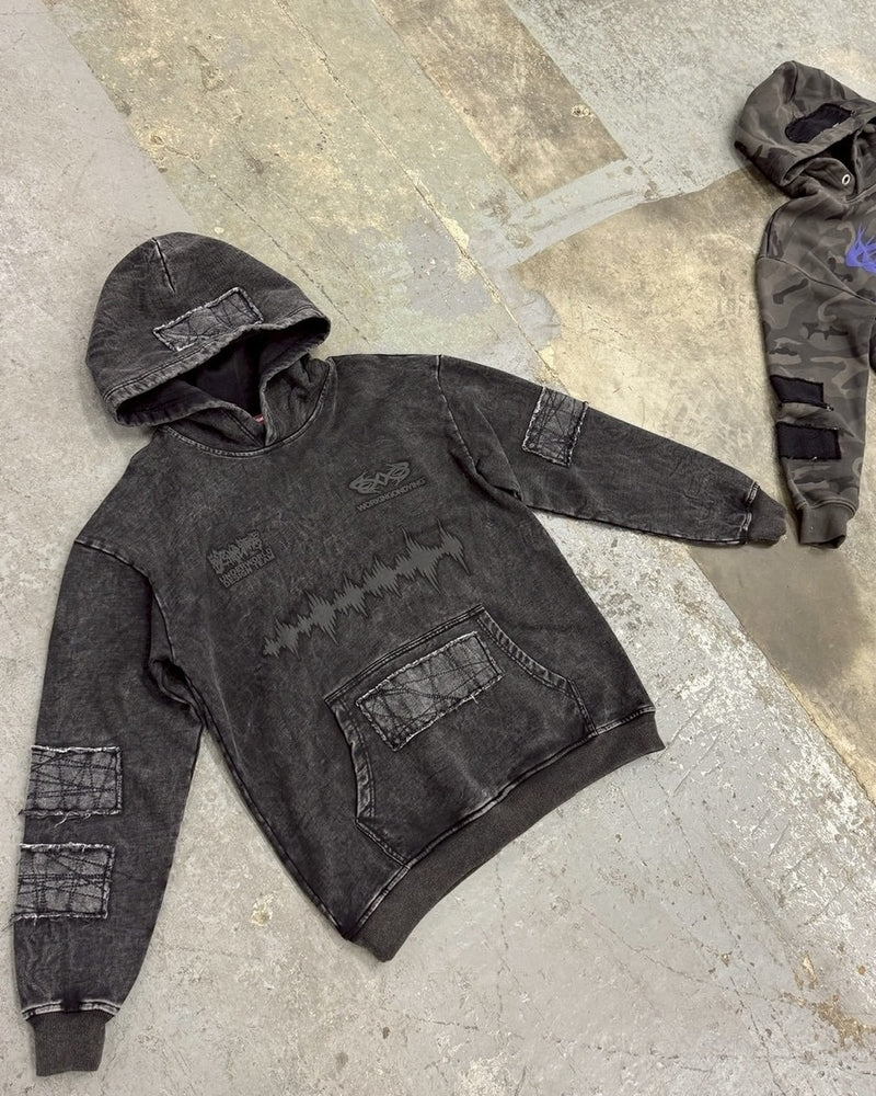【Reckless Scholars】WOD STONE WAHS PATCH HOODIE / 【レックレス スカラーズ】デザインウォッシュプルオーバー