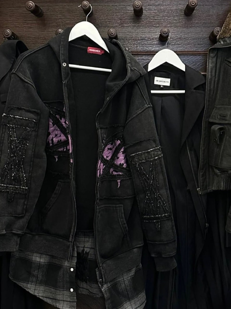 モデル身長サイズ【Reckless Scholars】PENT PATCH FLANNEL HOODIE / 【レックレス スカラーズ】フロントデザインレイヤードウォッシュジップパーカー