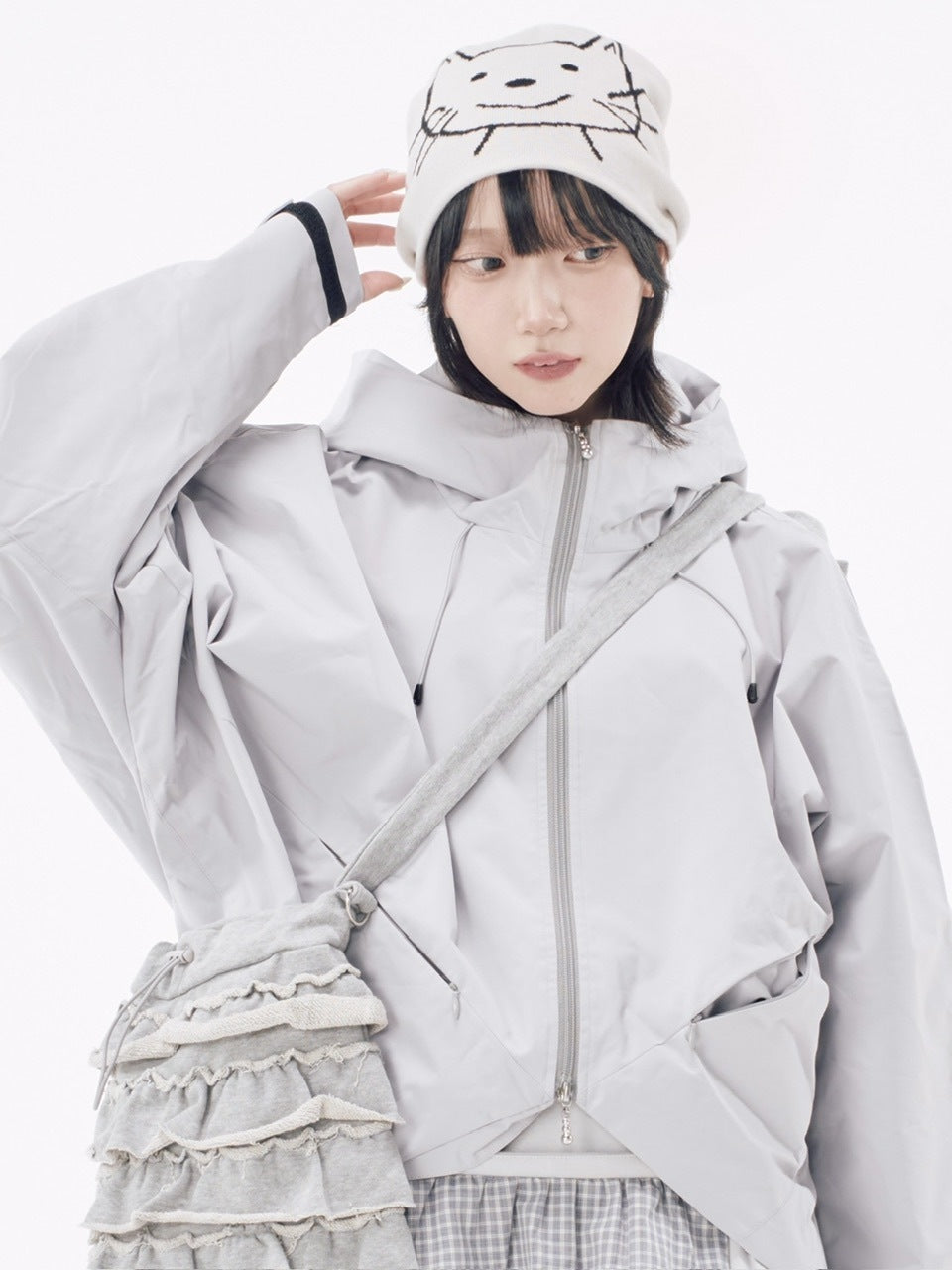 国際配送【Nerd out XU】drawing neko beanie / 【ナードアウトエックスユー】ドローイングネコニット帽 (2color)