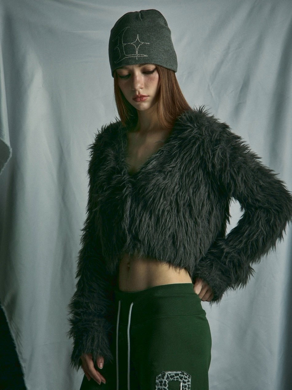 【GATELESS】FUR LIKE CROPPED CARDIGAN / 【ゲートレス】ファーライククロップドカーディガン