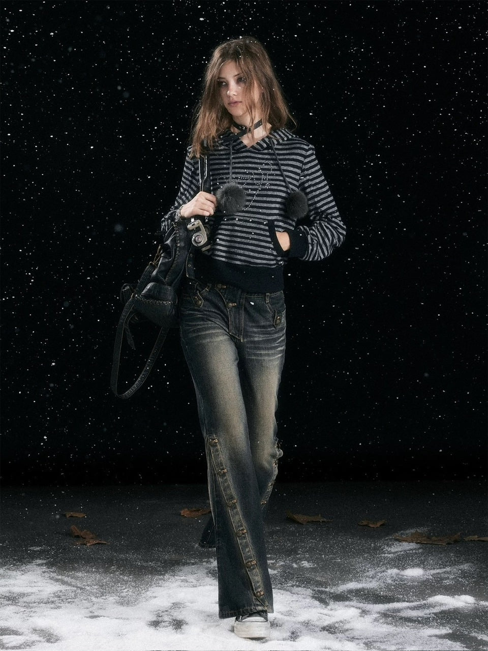 【Cest Nous】Striped cat-ear Striped cat-ear pullover parker / 【セヌー】ボーダーキャットイヤープルオーバーパーカー