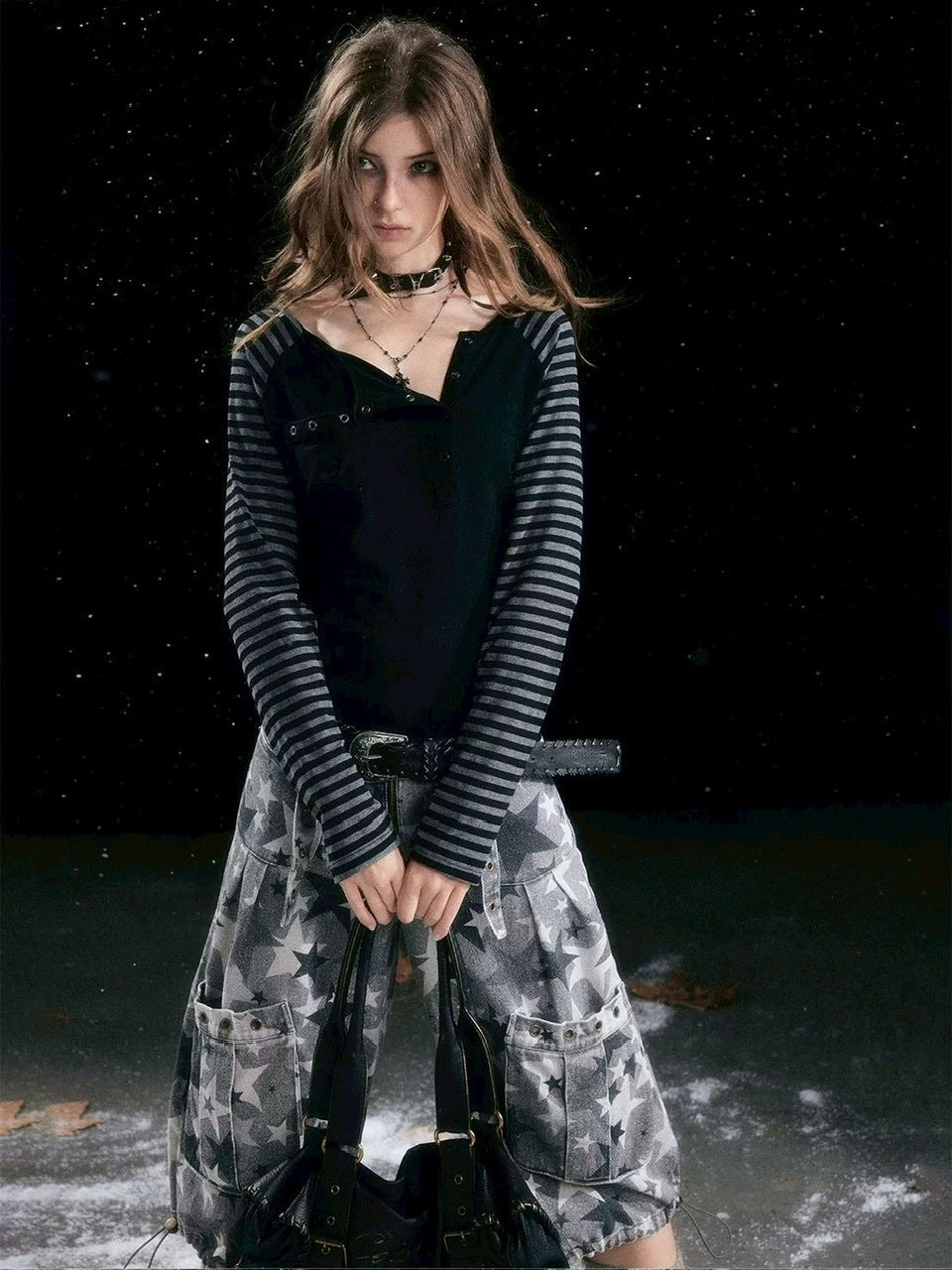 【Cest Nous】Star camouflage capri pants / 【セヌー】スターカモフラージュポケットハーフパンツ