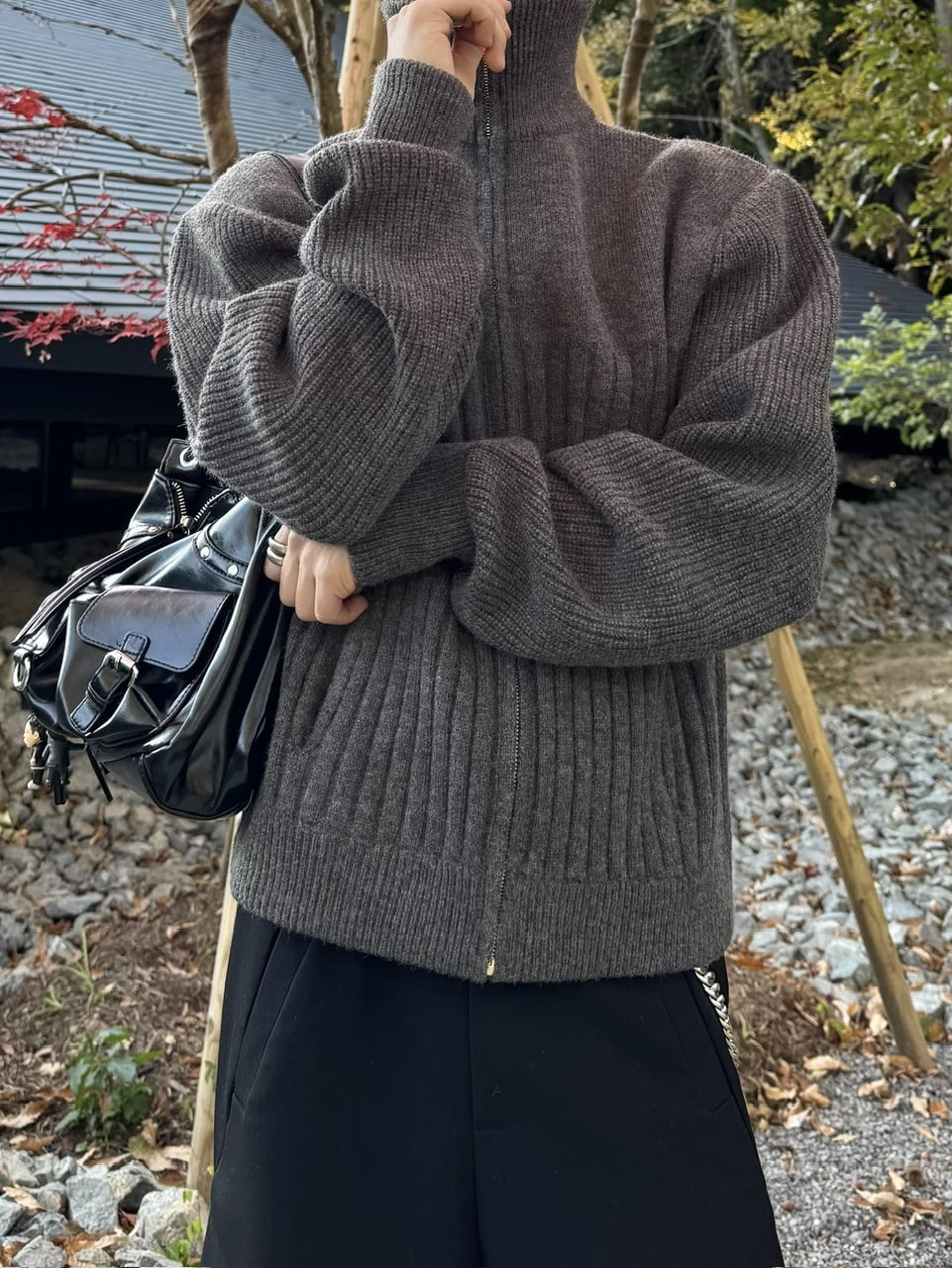 国際配送【RENOL】high neck zip up knit