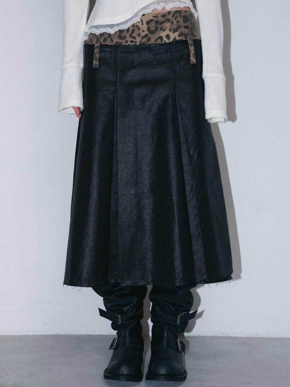 1/2 20;00発売【CHERRYQUIRI】leopard long pleats wrap sk