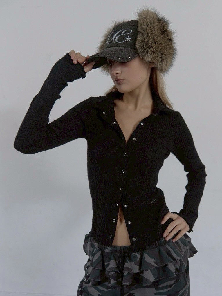 【SETUP‐EXE】SNAP GOLGI SHIRT / 【セットアップエグゼ】ボタンニット長袖シャツ