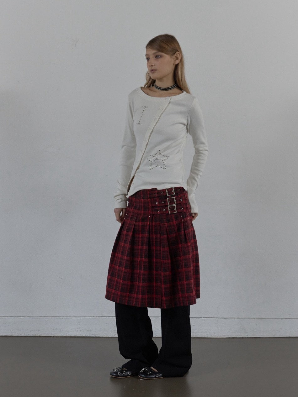 【SETUP‐EXE】CHECK BUCKLE WRAP SKIRT / 【セットアップエグゼ】ベルトチェックラップスカート