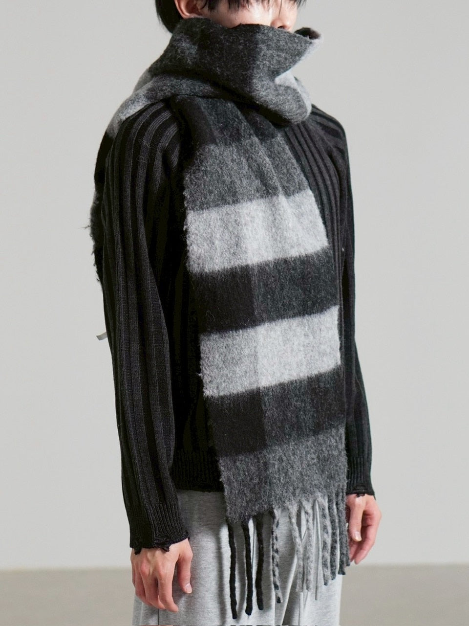 受注制【Chikashitsu +】wool check muffler / 【チカシツプラス】ウールチェックマフラー (2color)