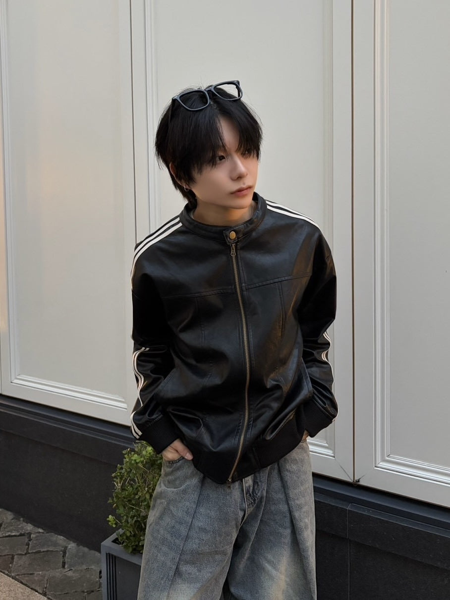 国際配送【LUV CODE】line leather jacket (2color)