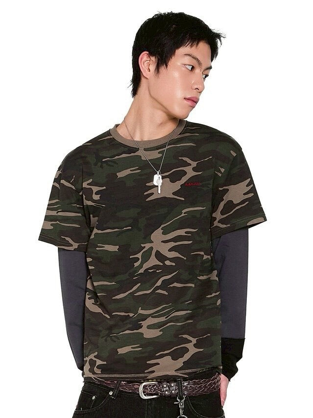 【AAKAM】Camouflage layered Long Sleeve
