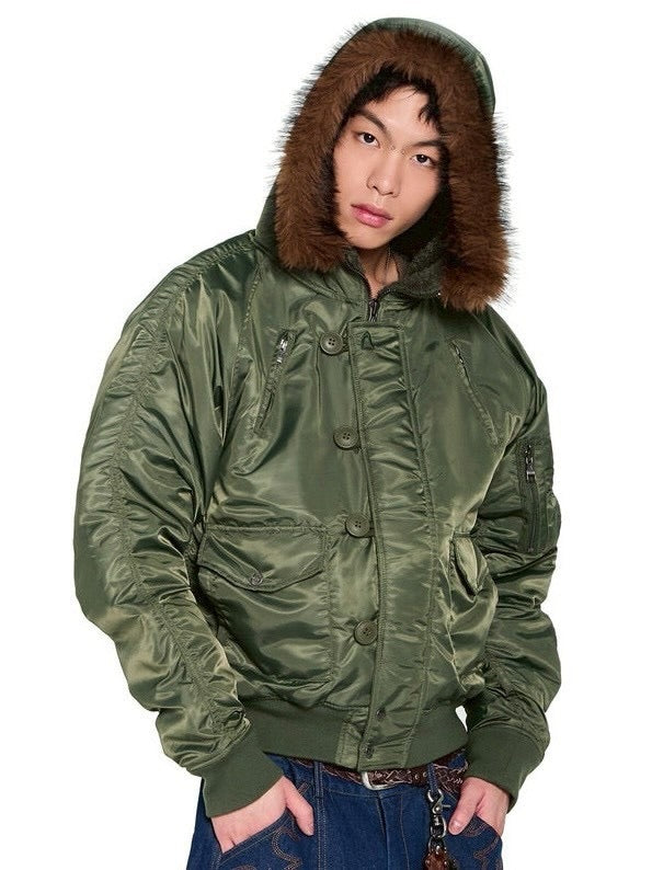 【AAKAM】Hooded Fur MA-1 Jacket