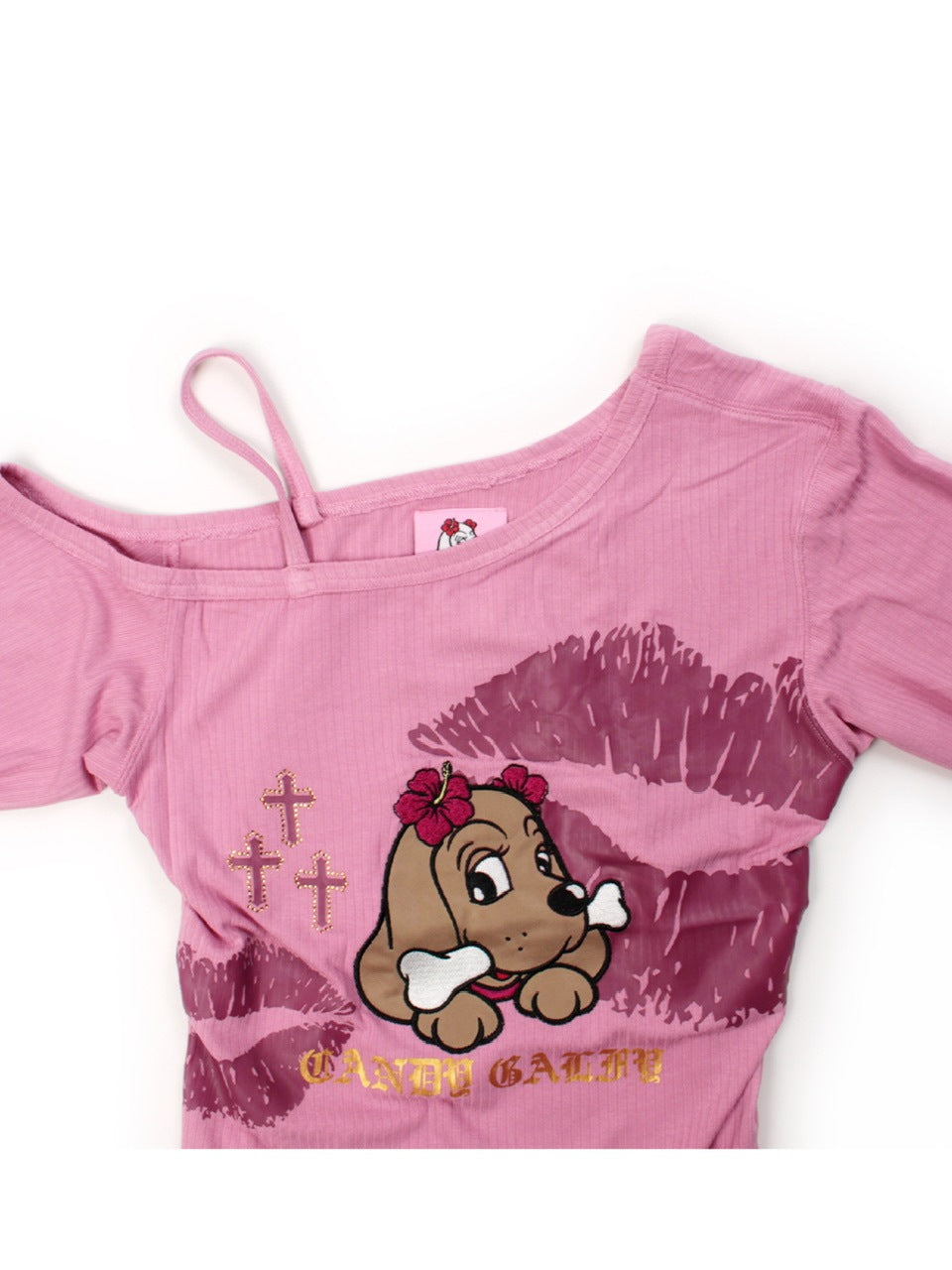 【GALFY】SEXY LIPS TEE / 【ガルフィー】ワンショルダーリッププリント長袖Tシャツ