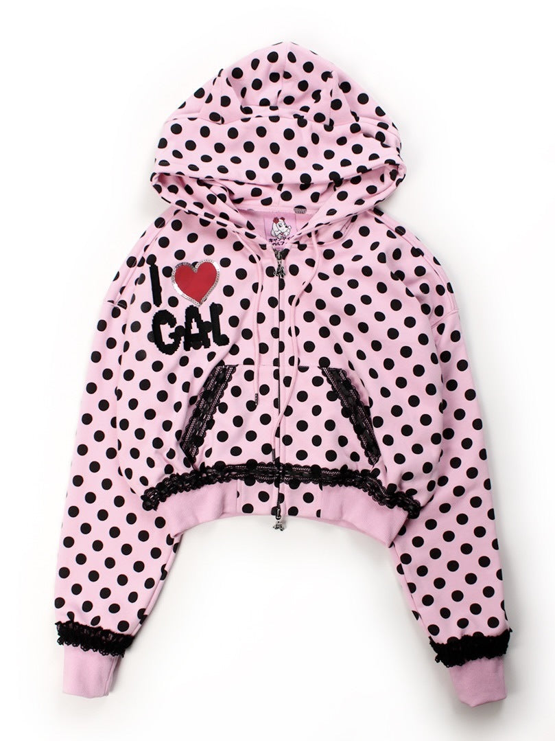 【GALFY】ポップポップI LOVE GALパーカー / 【ガルフィー】バックデザインドット耳付きジップアップパーカー