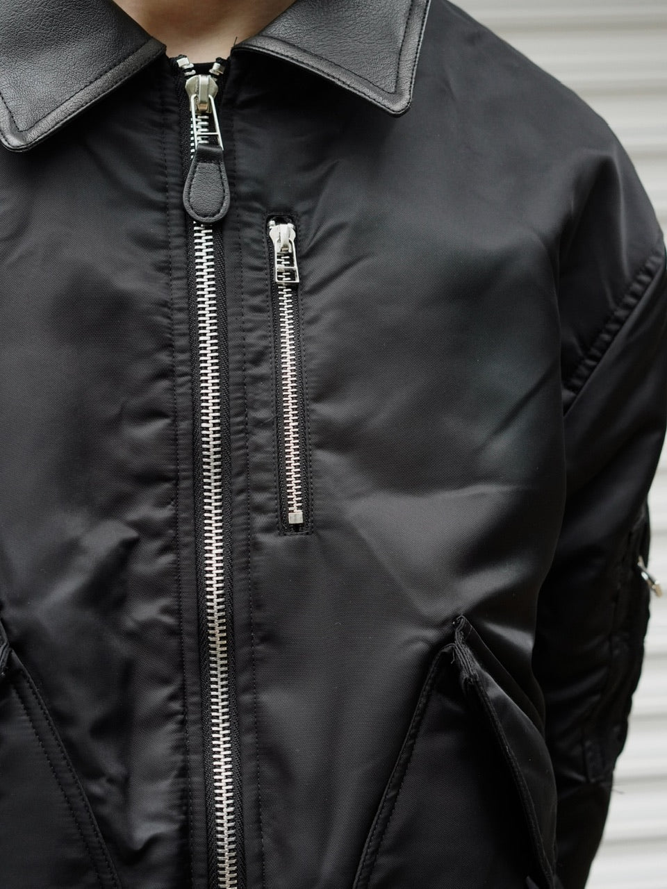 東京店WEB限定【Chikashitsu +】leather collar bomber jacket / 【チカシツプラス】レザーカラーボンバージャケット (2color)