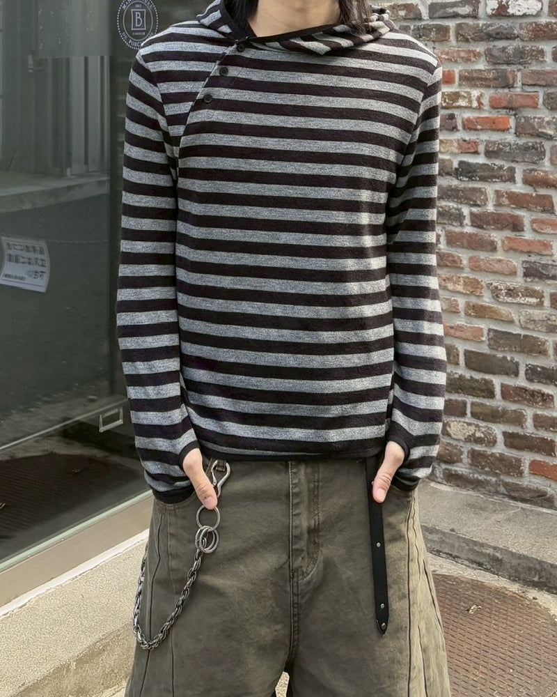 受注制【youll】asymmetry border henley hoodie (2color)