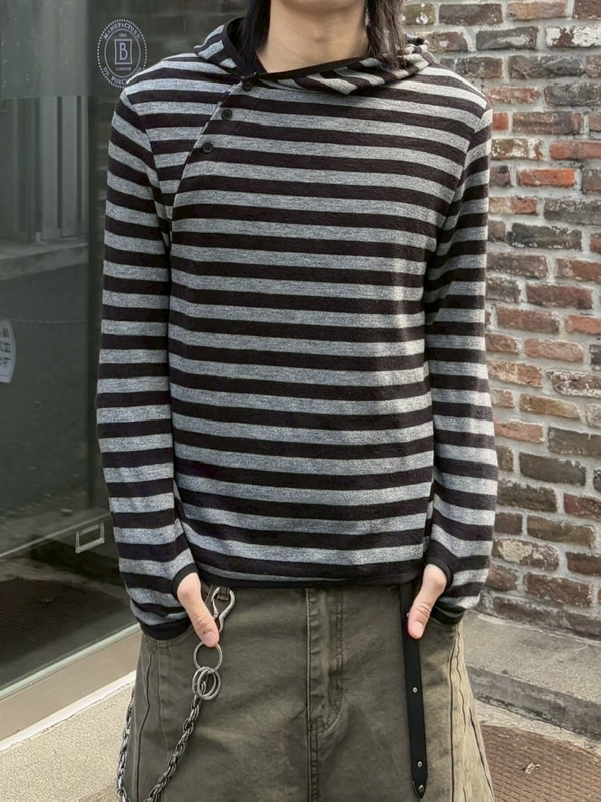 受注制【youll】asymmetry border henley hoodie (2color)