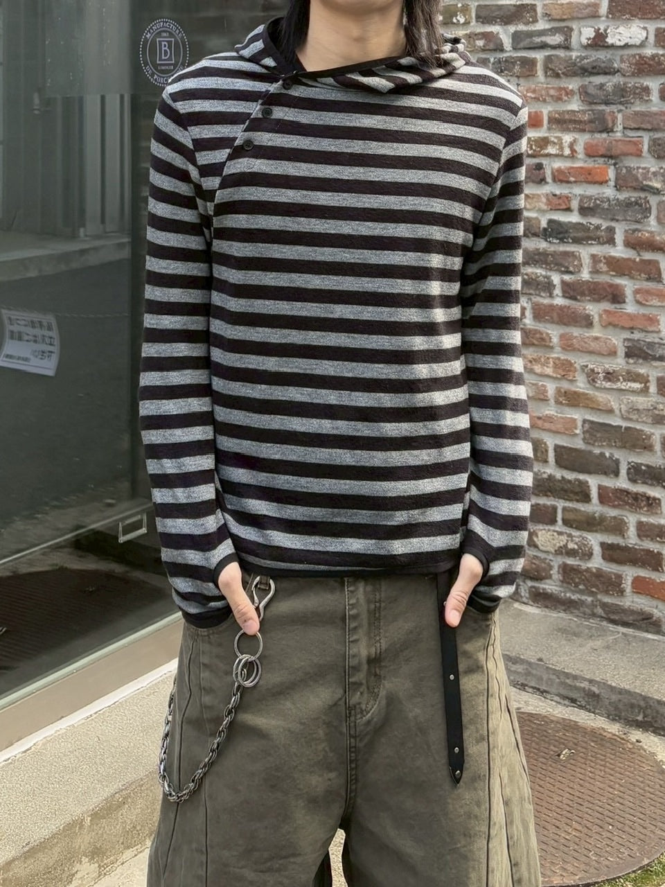 受注制【youll】asymmetry border henley hoodie (2color)