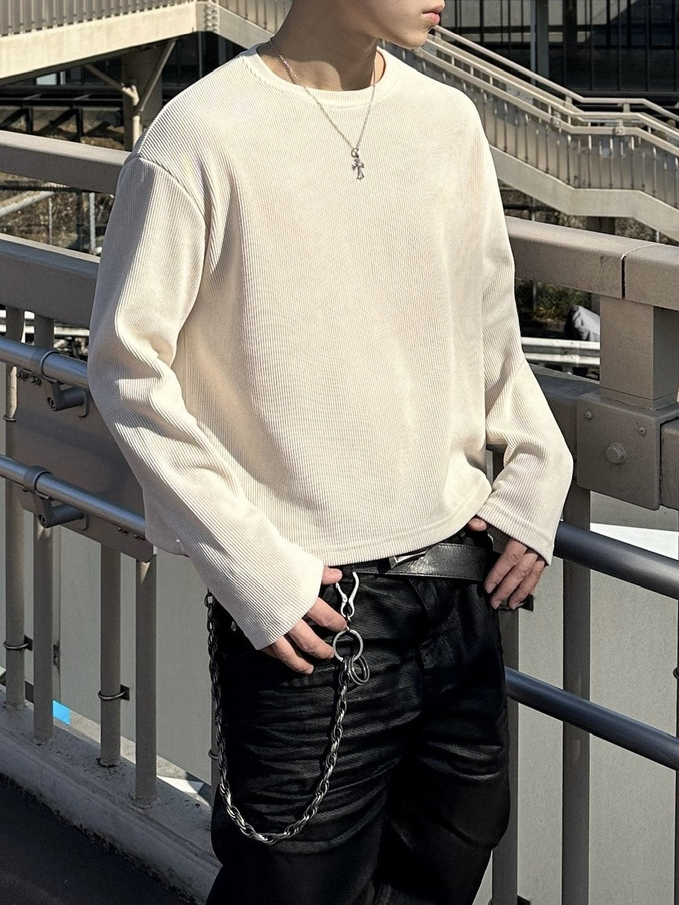 大阪店WEB限定受注制【Chikashitsu＋】cropped waffle long sleeve / 【チカシツプラス】クロップワッフルロングスリーブ (2color)