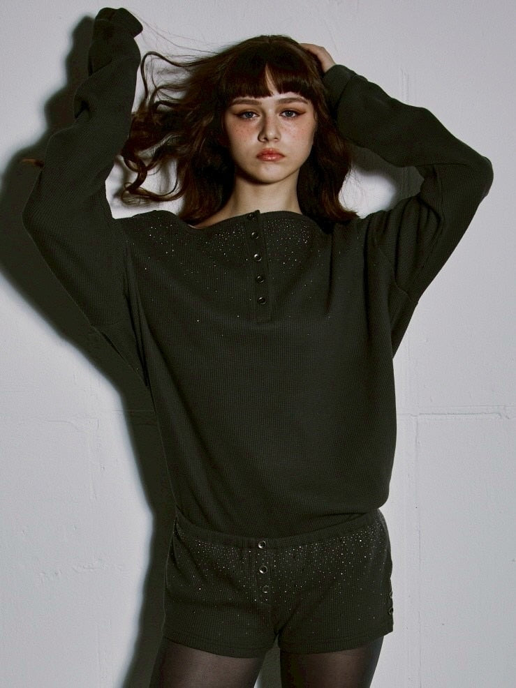 【GATELESS】WAFFLE LONG SLEEVE / 【ゲートレス】ワッフルオフショル長袖Tシャツ