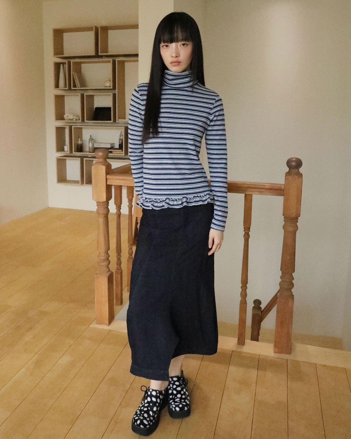 【Uglyshadow】STRIPE TURTLENECK TEE