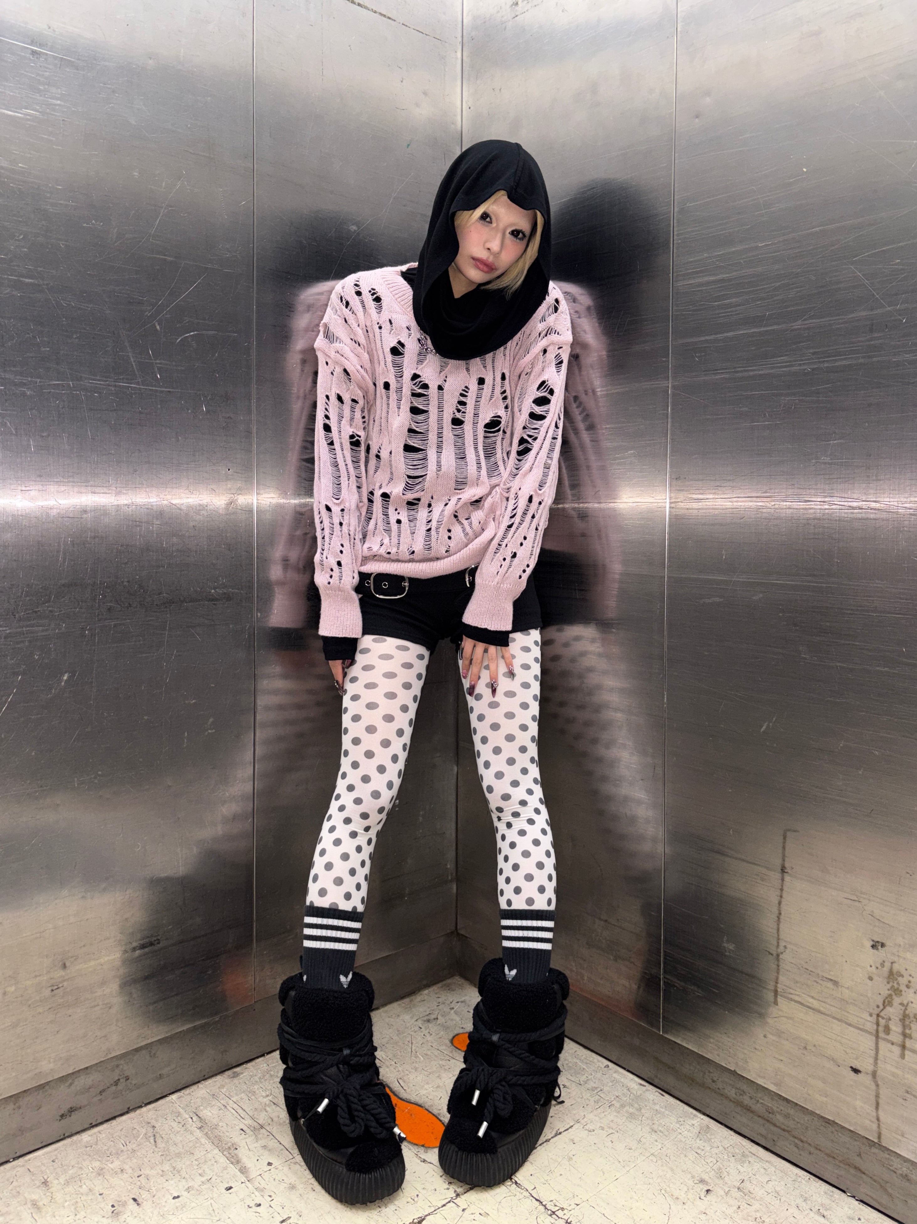 国際配送【Never mind the XU】damage loose knit