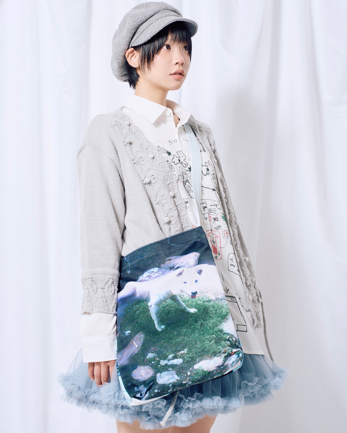 9/18 20:00 発売 国際配送【Nerd out XU】Cozy Vintage Gray Bubble Knit cardigan