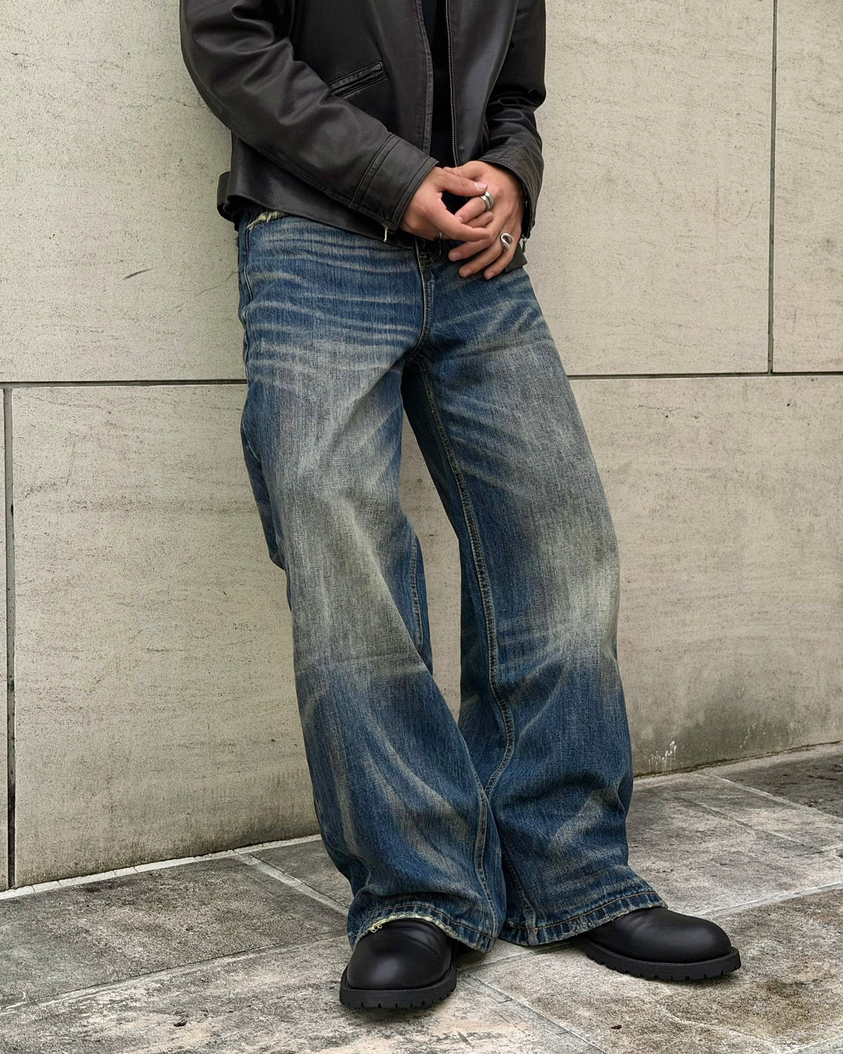国際配送【RENOL】heavyweight washed denim pants