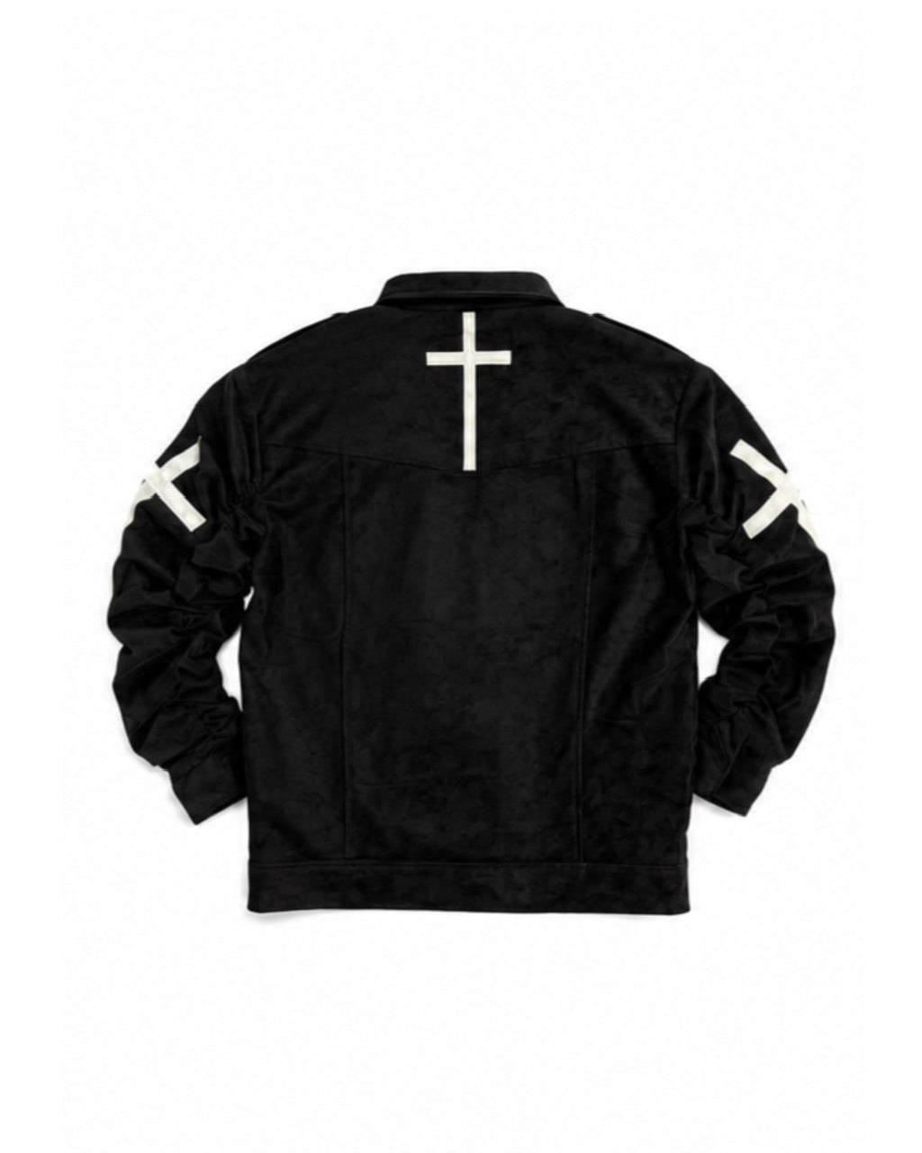 国際配送【Never mind the XU】cross emblem cropped leather jacket