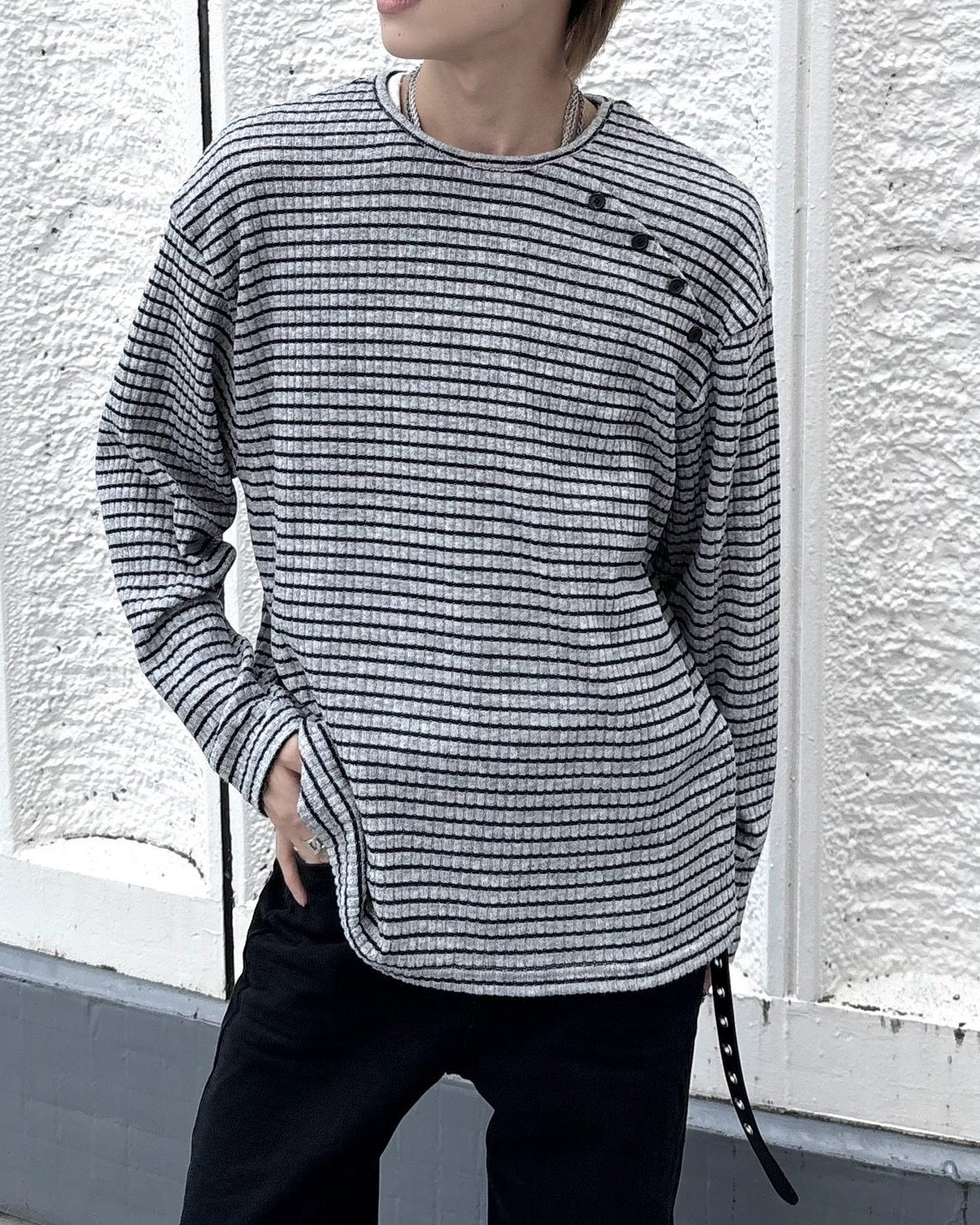 受注制【nmtc+】diagonal button border long sleeve (2color)