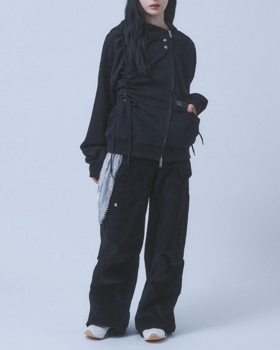 【TUOMIO】SHIRRING WAFFLE HOOD ZIP-UP