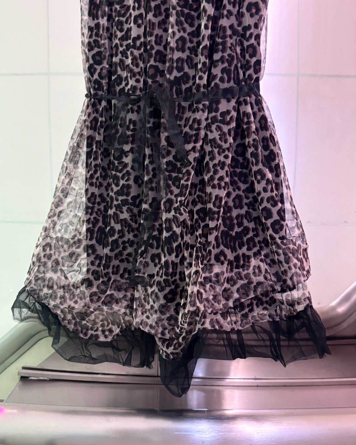国際配送【BABY09】leopard ribbon tulle dress