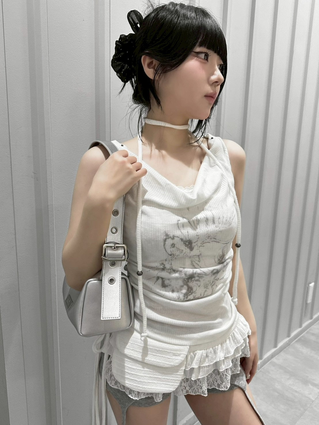 受注制【nmtc+】Doodle Lace Sleeveless Tee Muffler Set (2color)