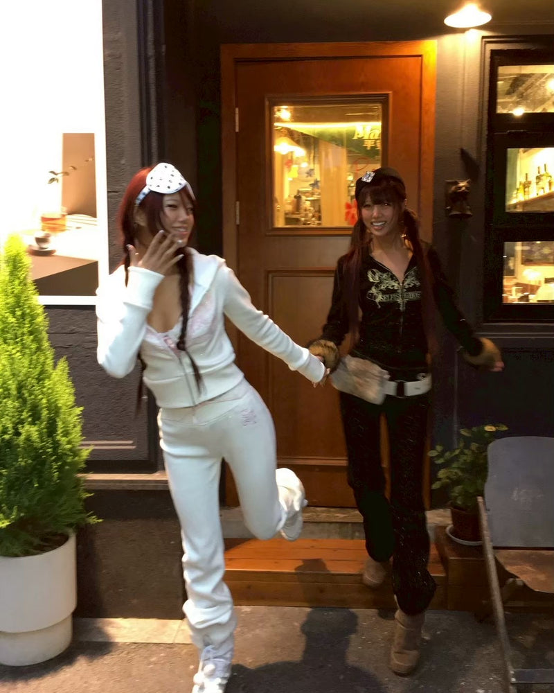 【SelfishGhost】Embroidered knitted silver fox fur-like plush tracksuit zip-up