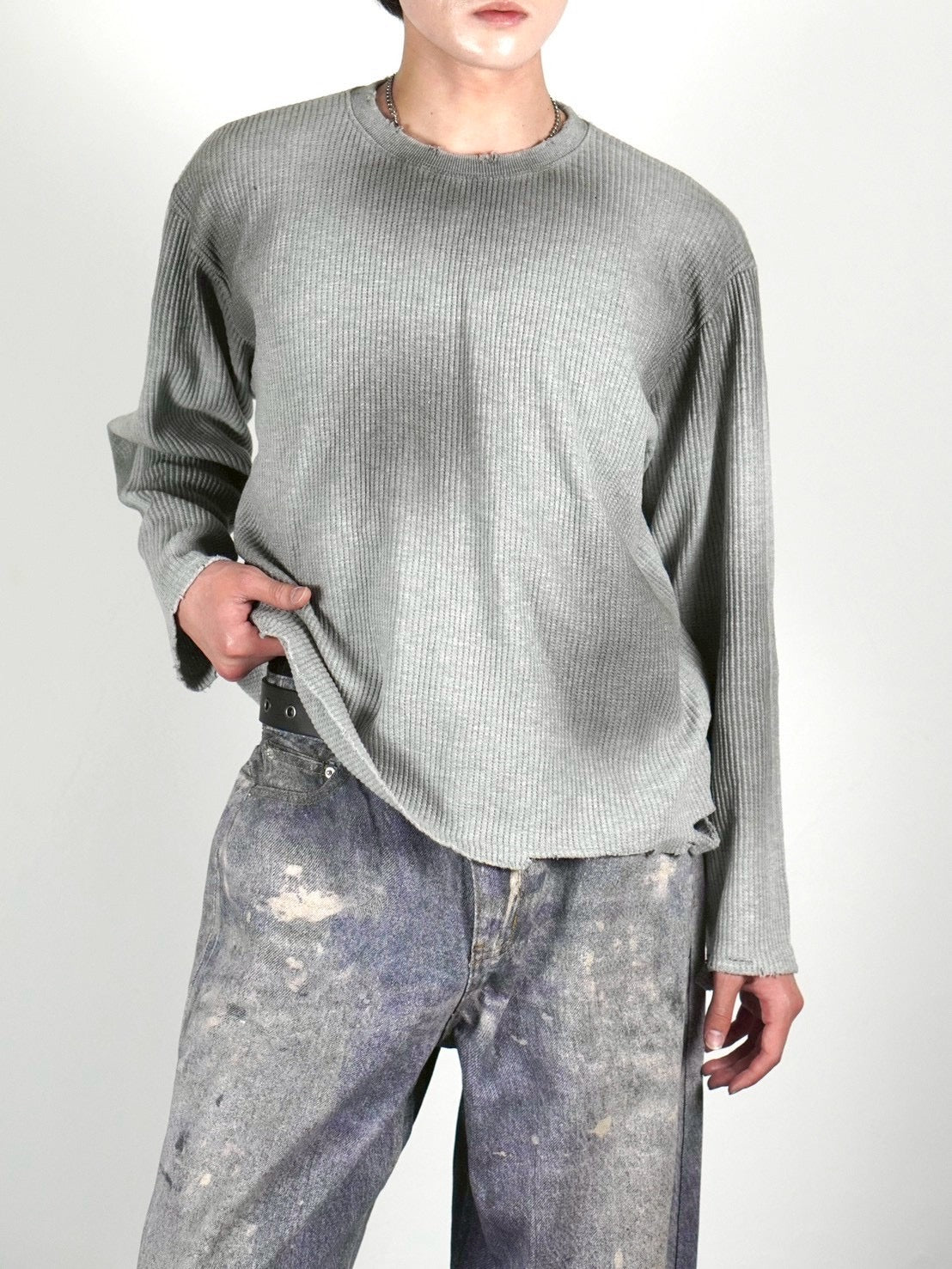 受注制【Chikashitsu +】washed waffle long sleeve (2color)