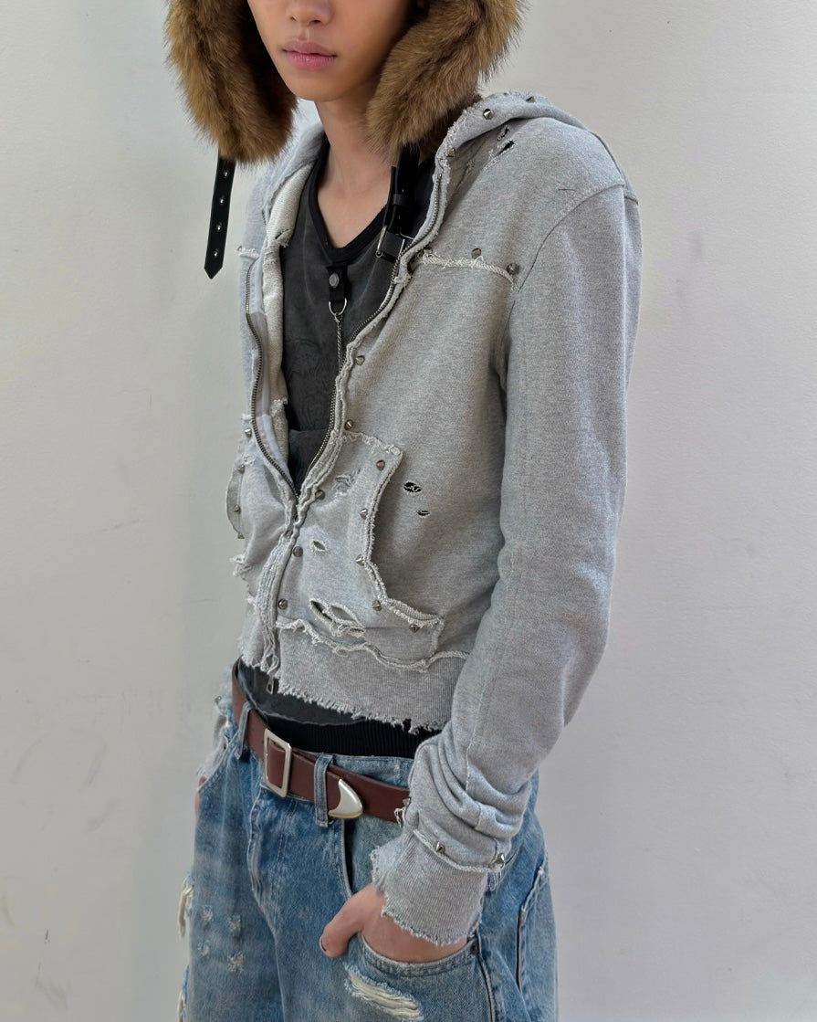 【LECYTO】Destroyed Spike Zip-Up Hoodie